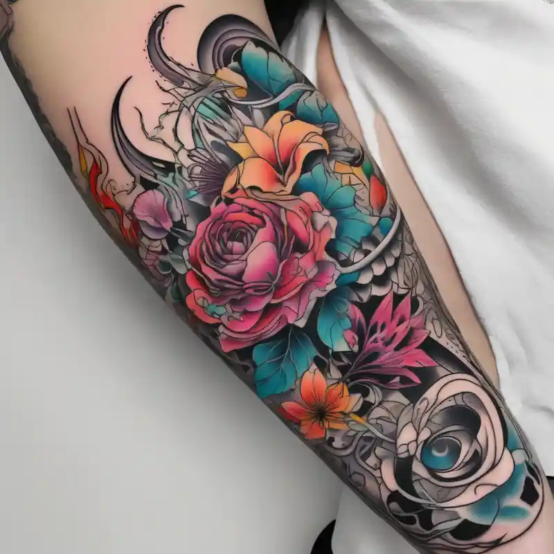 surreal style Idées de tatouages de manches florales en 2025 about floral sleeve tattoo half sleeve tattoos for men and floral sleeve tattoo half sleeve tattoos for men